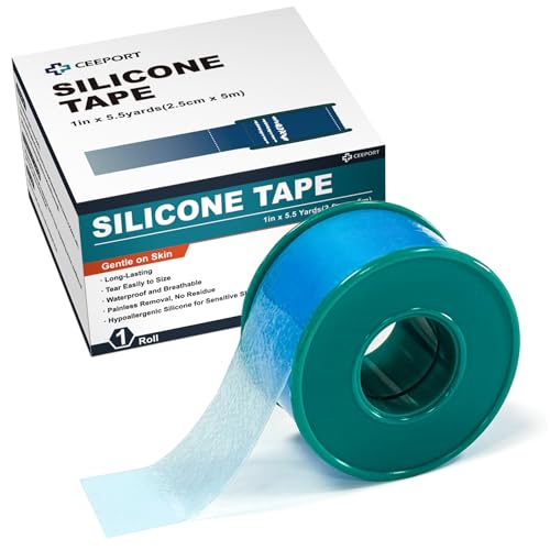 Ceeport Soft Silicone Tape for Skin, 1' x 5.46 Yards, 1 Rolls Medical Adhesive Tape, Easy to Tear...