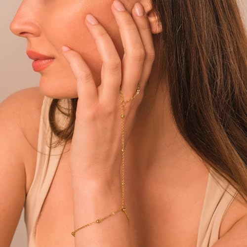 Bracelet for Women - Dainty Stack Bracelets Trendy Adjustable 14K Gold Plated Thin Paperclip Bead Box Satellite Figaro Cuban Link Chain Bracelet Set for Women Waterproof Jewelry Gift