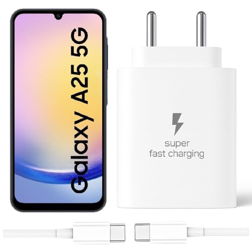 Image of 25W Type-C Charger with Cable Compatible with Samsung-Galaxy A25 5g | Super Fast Charger Adapter for S23 /S24 /S25 /S21Fe /A14 /M17 /M06 /M07 /M05 /F05 /F15 /F06 /M36 /A55 / F17 /A16 /M16 /A56 /A36 /A35 /A34 /A26, White