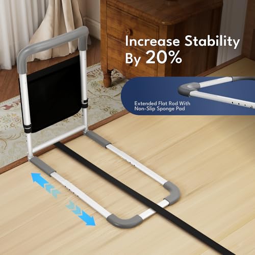 HOMEAL Bed Rails for Elderly Adults Safety, Adjustable Bed Assist Rail with Motion Light, 350lbs Heavy Duty Bedside Safety Cane with Storage Pocket & Fixing Strap, Fit Standard & Adjustable Bed (Grey) - Thumbnail 5