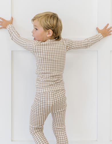 moimoln Cotton Modal Baby Toddler Pajamas Snug fit Pjs Daily Long Gingham Check Beige 6-7