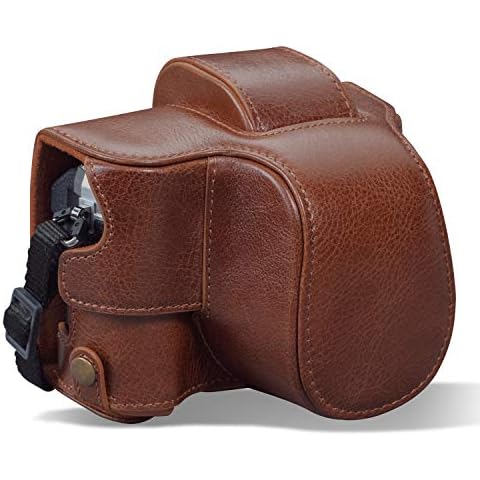 MegaGear MG1933 Ever Ready Echtleder Kameratasche mit Trageriemen kompatibel mit Olympus OM-D E-M10 Mark IV Cover