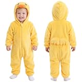 Alaoo Baby jongens meisjes overall met capuchon, flanel, dierenkleding, Gele eend - 90 cm B, 90