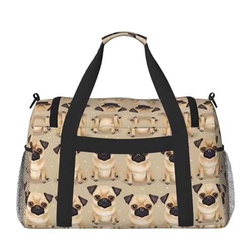 Cute Chihuahua Pug Pattern Print Foldable Carry On Tote Large Capacity Hand Carry Bag for Airplane Weekend Getaways2