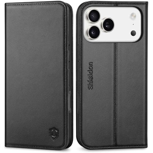 SHIELDON Funda de Cuero Genuino Libro para iPhone 17 Pro MAX 6,9