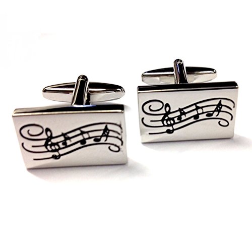 Mancuernillas Rectangulares Diseño Notas Musicales miniatura 1