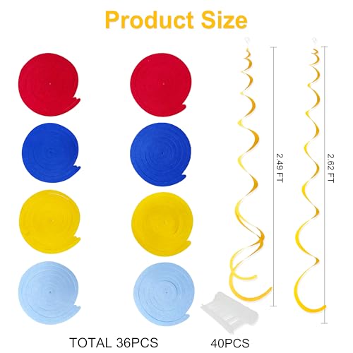 Image of 36 Pcs Red Blue Yellow Hanging Swirl Decorations Colorful Felt Swirl Streamer Spiral Ceiling Decorations Garland for Carnival Circus Clown Fiesta Festival Birthday Wedding Party Supplies