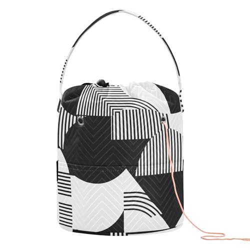 Yarn Storage Bag Small Crochet Bag Knitting Bag Organizer Black White Line Yarn Bags for Crocheting Basket