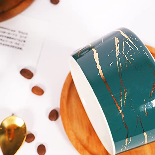 8.5 oz Golden Hand Print Tea Cup With Saucer Set (set of 1(green with wooden saucers))