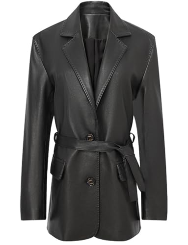Blazer costume cuir femme noir coupe ajustée chic