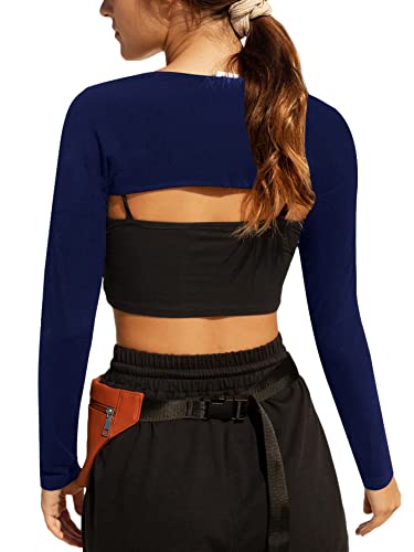 Verdusa Women's Long Sleeve Open Front Bolero Shrug Crop Top Cardigan Navy Blue M #TOP1