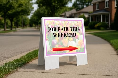 Job Fair This Weekend Spring Flowers Tulips Directional Arrows A-Frame