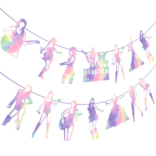 Music Singer Party Banners Holographic Pop Star Birthday Party Banners Popular Singer Theme Party Decoration for Girls Music Singer Birthday Baby Shower Supplies