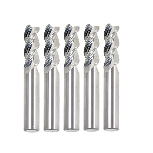 Image of findmall 5Pcs 3 /8 Inch Helix Carbide End Mill 3 Flute 1 Inch Length of Cut Fit for Aluminum Cut Non-Ferrous Metal Upcut CNC Spiral Router Bit