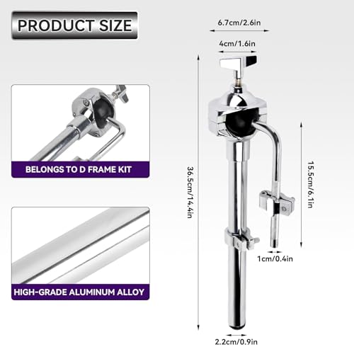 HERCHR Cymbal Stand, Single Tom Holder Stand Mount for Jazz Drum Set Long Tom Arm Ball Clamp Mount L-Rod Tom Mount Percussion Chrome Drum Set Hardware Drum Set Clamp Drum Arm Stand Rack Mount