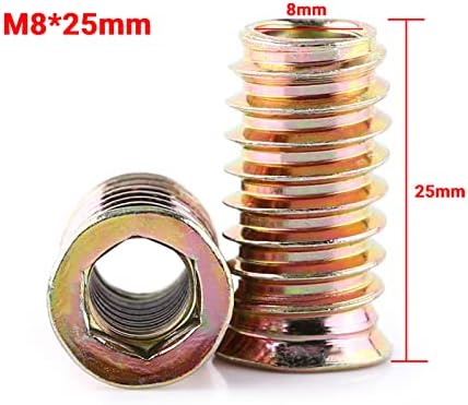 Zinc Plated Carbon Steel Furniture Hex Drive Nut Wood Insert Nuts M6/M8/M10, Full Thread(M8×25mm)