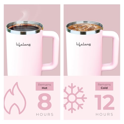 Image of Lifelong Double-Walled Vacuum Insulated Tumbler with Handle 1200ml | Keeps Drinks Hot for 5 Hours & Cold for 9 Hours | Recycled Stainless Steel, Leakproof Lid & Comfort-Grip Handle