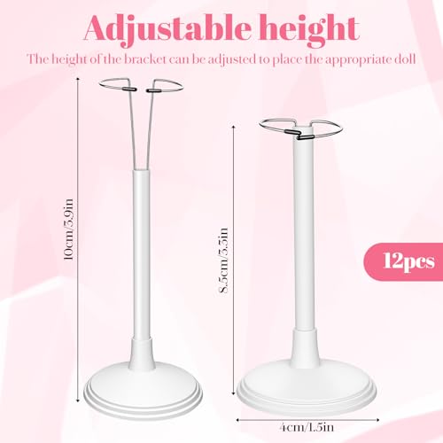 Image of 12 Pcs Doll Stands Set for 8-14 Inches Adjustable Dolls Figure Stand with Retractable Waistline Doll Stand for Home Store Birthday Party Favor Display (White)