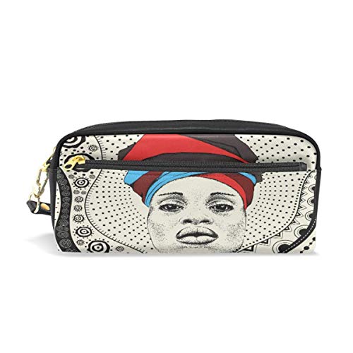 Preisvergleich Produktbild Ahdyr Bleistiftetui Tribal African Woman Leder Bleistiftbeutel Reißverschluss Stiftbeutelhalter Student Stationary Cosmetic Makeup Bag