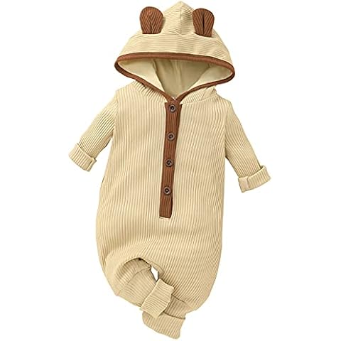 YJWFHPU Baby Boys Girls Hoodie Knitted Romper, Unisex Baby Onesie All in One with Ears, Cotton Pit Strip for 0-12 Months Cover