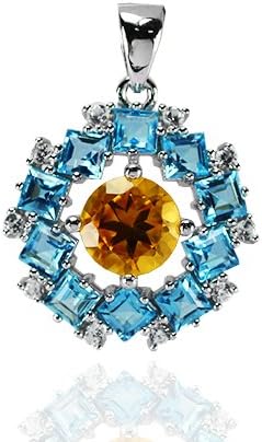 Amethyst, Citrine & Blue Topaz Solid 925 Sterling Silver Pendant (gp391)