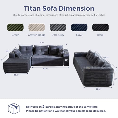 Image of MAXYOYO Modular Sectional Couch with L-Shape Chaise and Loveseat, Modern Boneless Couch for Living Room, Oversized Sofa with Deep Seat, No Assembly Required, Dark Grey
