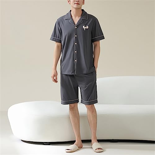 Pajamas Men's Short-sleeved Shorts Thin Section of Home Wear Large Size Suit3