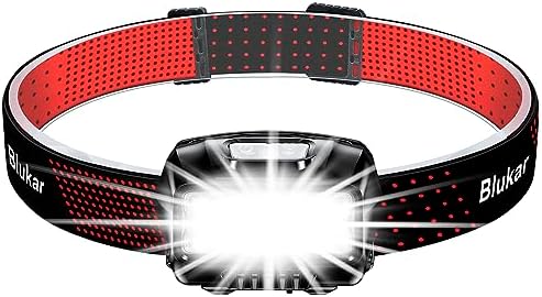 Blukar Linterna Frontal Recargable, 2000L Super Brillante Impermeable Linterna Cabeza LED Con Sensor de Movimiento y Luces de Advertencia Rojas, 8 Modos Luz, 30h de Tiempo Ejecuc...