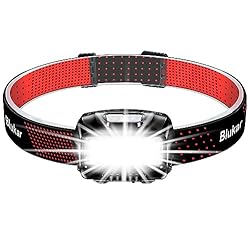 Blukar Linterna Frontal Recargable, 2000L Super Br...: USB Recargable: Batería de 1200 mAh incorporada con cable USB de 50 CM, más respetuosa con el medio ambiente y más segura; Completamente cargado, el linterna frontal puede proporcionarle un tiempo de iluminación más prolongado y una experiencia de ca...