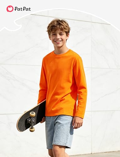 Image of PATPAT Boys Long Sleeve Shirts Cotton Solid Crew Neck Basic Shirts 5-16 Years