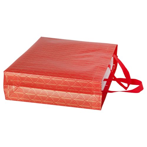 Image of Lavya Festive Special Large Size Return Gift Bags | Reusable Non-Woven Laminated Matt Finish Carry Bags for Gifting, Weddings, Festivals, Rakhi & Diwali (Red Gold Leaf, L-15x12.5x4, Pack of 10)
