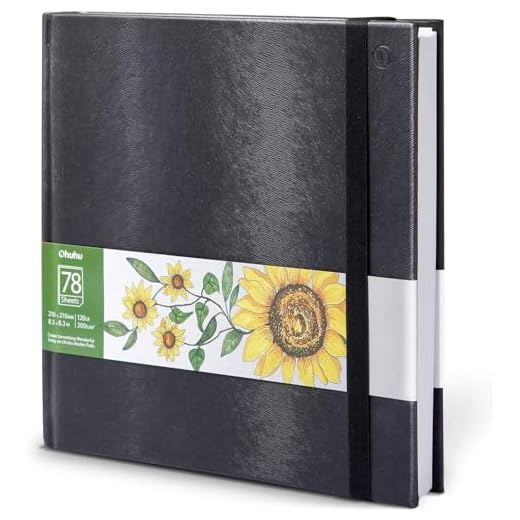 Ohuhu Cuaderno de Bocetos, Papel liso 200 GSM para dibujo, 78 hojas / 156 páginas, Profesionales, Dibujar y Hacer Bocetos, specialmente diseñado para rotuladores a base de alcohol, 21 x 21cm
