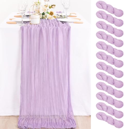 Image of MLMC 12 Pack Lilac Purple Table Runner 10ft Rustic Gauze Lavender Cheese Cloth Table Runner 35x120 Inches for Romantic Wedding Bridal Shower Baby Shower Birthday Decor