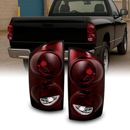AKKON - For Dodge Ram Truck Dark Red Tail Lights Brake Lamps Driver Left + Passenger Right Pair Replacement Set