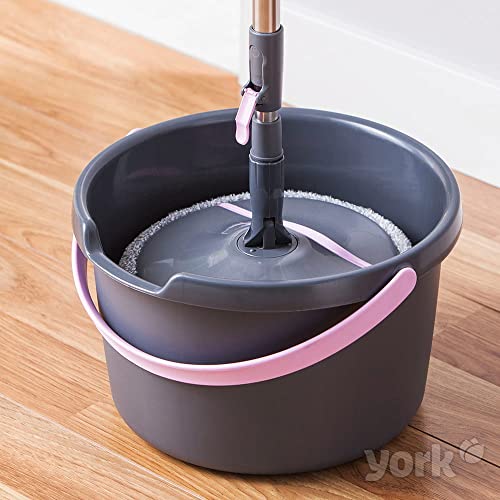 York Roll & Up 4072830-001831 Mop With Bucket Telescopic Handle Innovative Wringing Function Folding Plate Mop Cover With Velcro Cleaning Set Clean Every Angle Of Your Home Grey And Pink #TOP3