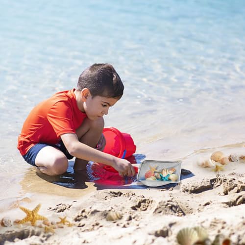 Image of Beach Mesh Shovel, Shark Tooth Sifter Dipper for Shell Collecting, Kids Filter Sand Scooper for Picking Up Shells - Beach Snow Toys for Kids (Red)