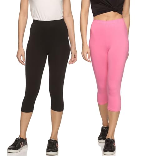 Image of OUTFLITS Women's Knee-Length Cotton Spandex Essential Capri Stretchy Leggings |Small - 2XL Adult |Yoga Leggings, Workout, Gym, Running 3 /4th Leggings for Women(OFLLC)