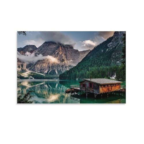 自然 山 湖 スモーキーマウンテンピークス 風景 写真 緑の木 森の風景 絵画 ポスター 印刷 壁アート 油彩画 モダン 誕生日ギフト すぐに掛けられます12x18inch(30x45cm)