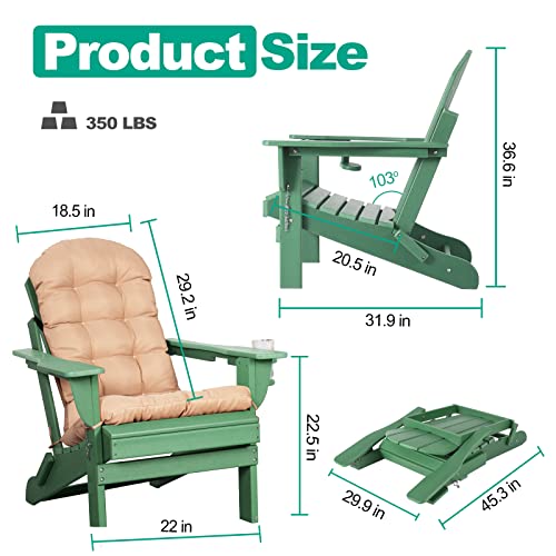 Loeniy Adirondack Chairs Set Of 2 With Cushions & Cup Holders, Hdpe Weather Resistant Folding Adirondack Chair For Adults, Outdoor Fire Pit Chairs For Patio/Porch/Swimming Pool/Garden (2, Green) #TOP2