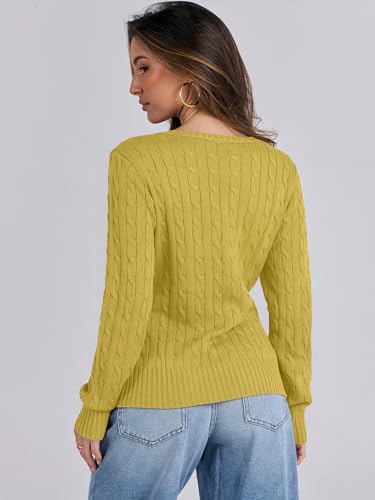 Image of ANRABESS Women's Cable Knit V Neck Fitted Sweaters