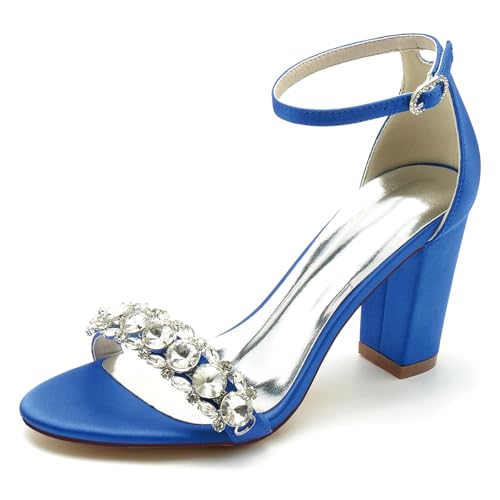 Chaussures de mariée bleu à talons épais contre le mal de pieds