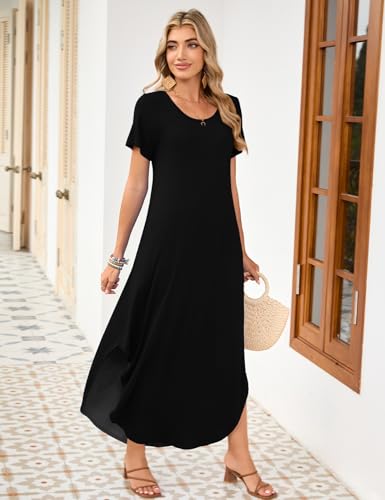 Image of JollieLovin Womens Plus Size Casual Summer Maxi Long Dress Short Sleeve T-Shirt Loose Sun Dress(L-5X)