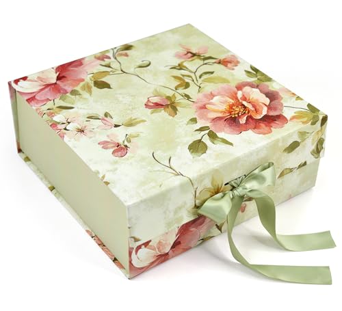 Image of RBS - MEDIUM Gift Box (26x26x10cm) Decorative Gift Packing Box with Ribbon (1 Pack) Holds Upto 8 kg Hamper Boxes for Gift Empty All Occasions Reuse Gift Box for Packaging (M-Petals & Promises)