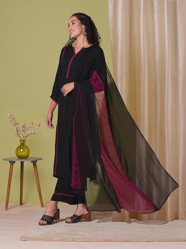 Image of GoSriKi Women's Rayon Viscose Straight Solid Kurta with Pant & Dupatta