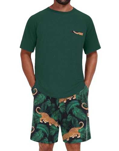 Image of Mens Pajamas Set Lightweight Summer Pjs Sleepwear Soft Comfy Short Sleeve Loungewear With Pocket (S-4X)