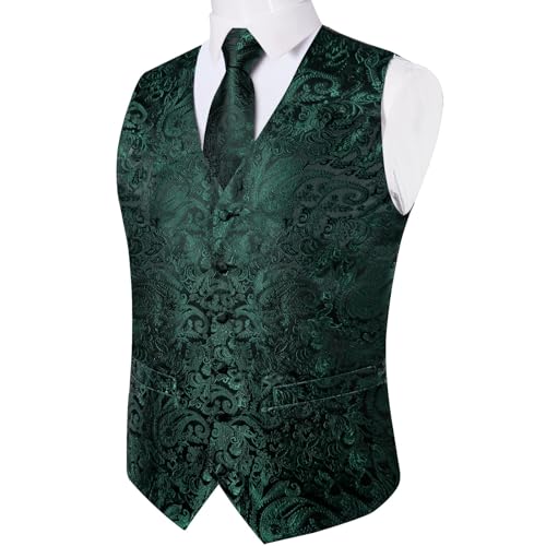 DiBanGu Mens Paisley Vest Tie Set with Lapel Pin Tie Clip 7PCS Silk V-Neck Suit Waistcoat and Necktie for Tuxedo Wedding3