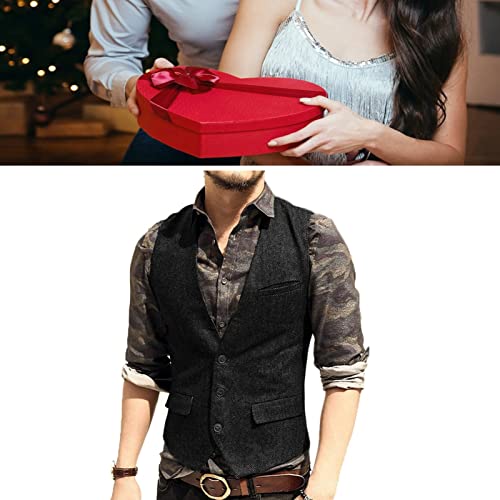 Men's Wedding Plus Size Dress Vest With 3 Pockets Casual Herringbone Tweed Slim Fit Waistcoat Jacket Tank Top For Prom Party (Color : Coffe, Size : X-Large) #TOP6
