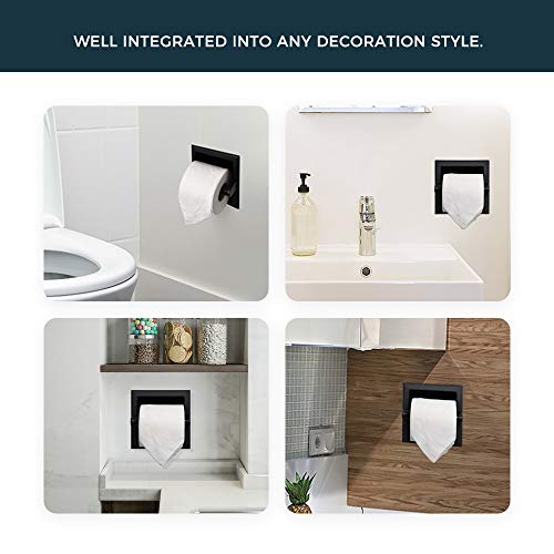 Forious Matte Black Toilet Paper Holder, Black Recessed Toilet Paper Holder Wall Mount Made Of Metal, In Wall Toilet Paper Holder Black With Mounting Bracket, Bathroom Toilet Paper Wall Holder #TOP3