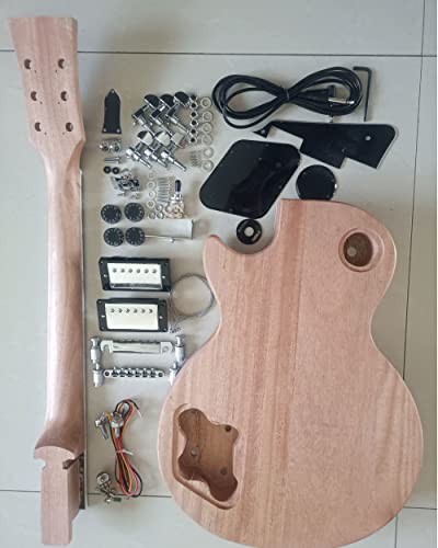 Sdhengyee Unfinished Electric Guitar Kit Les Paul Style Beginner Kits 6 String With Flamed Maple Veneer Mahogany Body Mahogany Neck Composite Ebony Fretboard Chrome Hardware Build Your Own Guitar. thumb #1