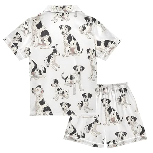 ALAZA Spotted Puppy Dog White Pajamas Satin Pajama Set Short Sleeve Button Down Sleepwear2